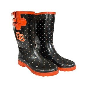 Campus Gear OSU Women's Black Orange Dot Rain‎ Boots Buckle Accent - size 10